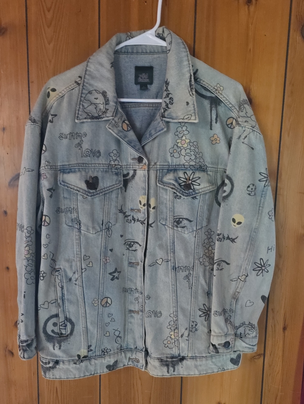 wild fable Light Wash Denim Jacket with Doodle Graphics